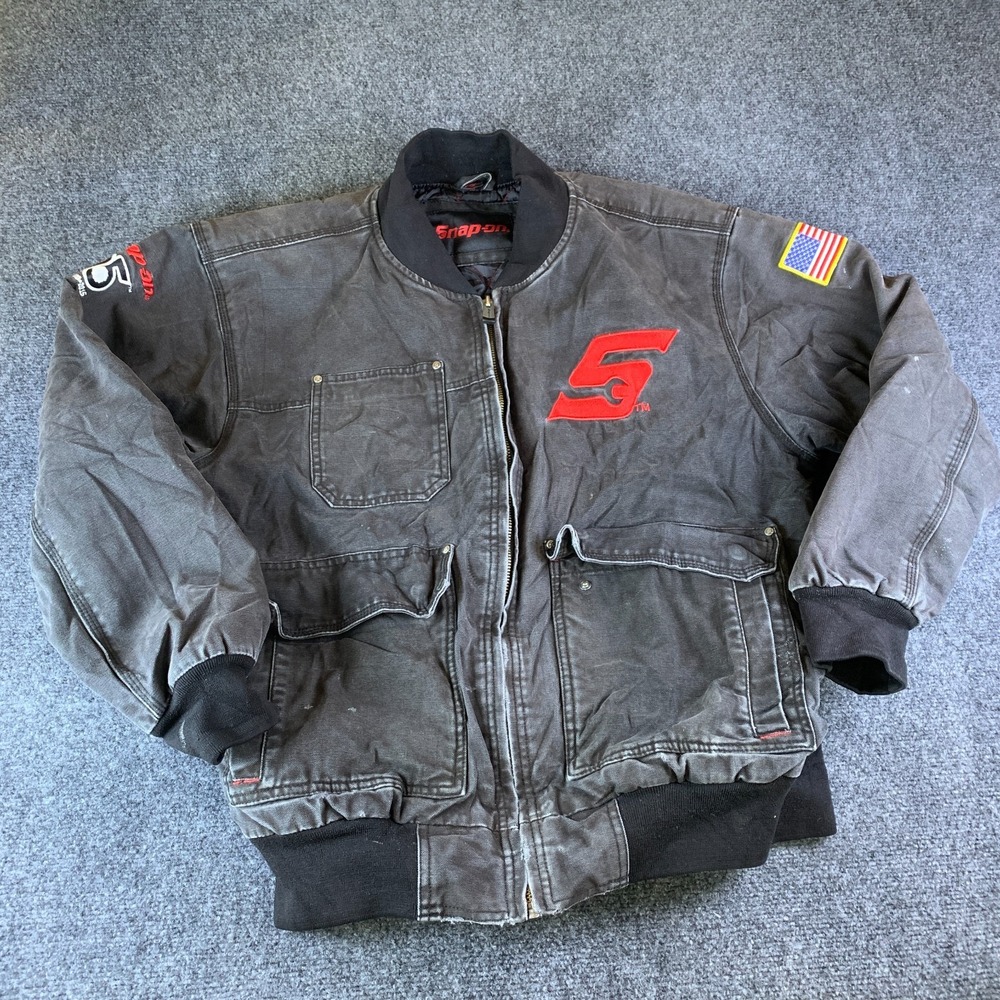 Snap On Tools 95th Anniversary Bomber Jacket Mens XL Black CVC Woven Quilt Lined